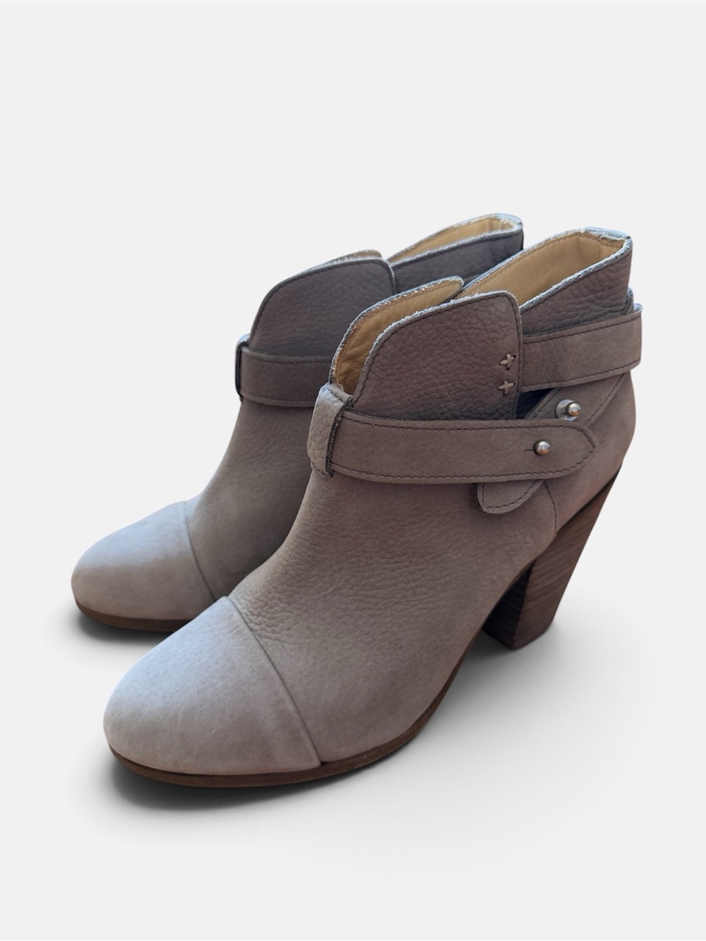 Rag & Bone Harrow Taupe Grey Ankle Booties Block Heel Size 37 US 7